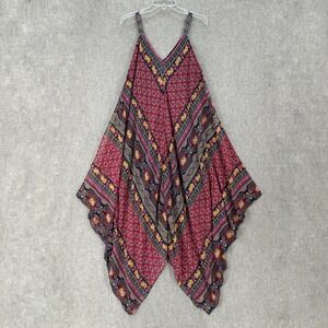 New Directions Womens LARGE Boho Paisley Handkerchief Hem Maxi Dress Multi-Color